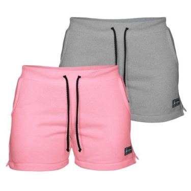 Imagem de Kit 2 Shorts Moletom Feminino Com 2 Bolsos Fenda Lateral Básico Casual