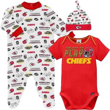 Imagem de NFL Kansas City Chiefs Pacote com 3 bodies Sleep n Play, conjunto de presentes com petiscos, vermelho/branco Kansas City Chiefs, 3-6M