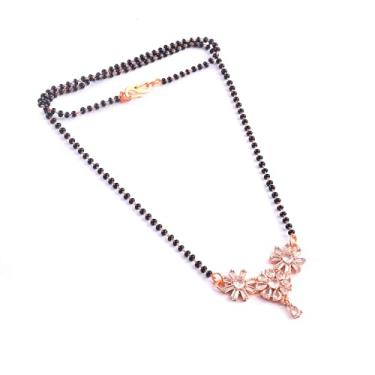 Imagem de Jewar Haat Indian Rose Gold Plated Mangalsutra Ad Cz Stones Black Crystal Chain Pendant Fashion Jewelry for Women, Small, Latão, Sem Pedra Preciosa
