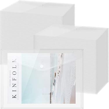 Imagem de Zhehao Pacote com 200 pastas de envelopes transparentes de plástico A4 com botão de fecho de pressão tamanho carta grande documentos poli pasta de arquivos organizador de bolsa para operação escolar