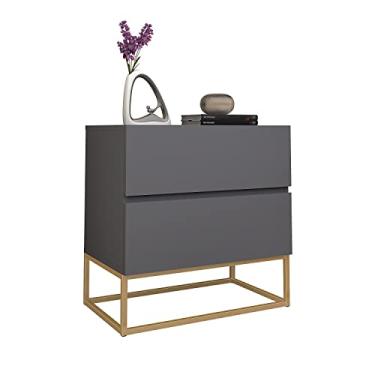 Imagem de Mesa de Cabeceira para Cama Casal Quarto Eros 45cm Design Industrial Pés de Ferro Dourado Com 2 Gavetas