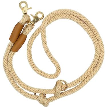 Imagem de Coleira multifuncional para cães de 2 m, coleira para cães com mãos livres, correia de corda transversal, coleira longa ajustável para 2 cães (2,1 m x 12 mm, bege)