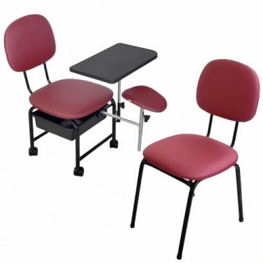 Imagem de Kit Manicure Cadeira Cirandinha + Cadeira de Cliente For-ty (Estofado Bordô Facto Estrutura Preta)