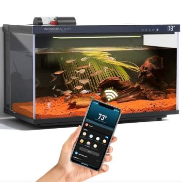 Imagem de Kit de iniciante de aquário inteligente de 5 galões, incluindo filtragem modular, iluminação de 7 cores, alimentador automático, monitor de temperatura. Tanque de peixes autolimpante, vidro HD UHA,