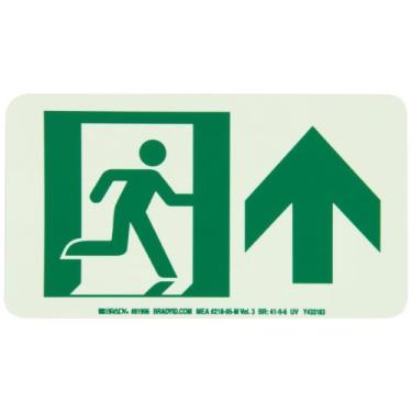 Imagem de Brady 81906 Placa de orientação de segurança de poliéster que brilha no escuro de alta intensidade que brilha no escuro - Aprovada pela NYC, 12,7 cm x 7,6 cm, legenda "Running Man Picto Only (W/Up