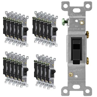 Imagem de ENERLITES interruptor de luz de alternância preto, pólo único, 15a 120-277v, parafuso de aterramento, grau residencial, listado na ul, 88115-bk-20pcs, pacote com 20