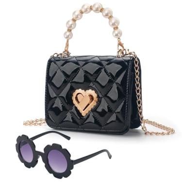 Imagem de LJCTULY Bolsa infantil para meninas de 1 a 10 anos, bolsas infantis com cadeado de coração para meninas, lindas bolsas transversais, presente com óculos, Preto, Linda bolsa Toddle