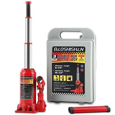 Imagem de Macaco hidráulico portátil BAOSHISHAN de 3 toneladas de Ram duplo de 16 a 41 cm com alcance de elevação e estojo de transporte