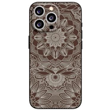 Imagem de Berkin Arts Capa compatível com iPhone 16 Pro Max, material TPU, capa marrom mandala flor refinada e elegante, elementos florais detalhados, precisão única, atmosfera artística retrô e clássica