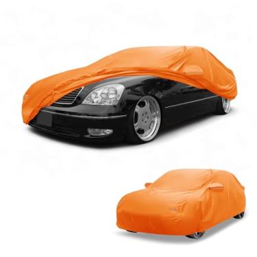 Imagem de Partuto Capa de carro à prova d'água para todos os climas, automotiva, externa, anti-UV, proteção contra chuva e sol, cobertura externa completa para Lexus LS filme de alumínio algodão laranja com