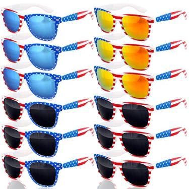 Imagem de 12 pares de óculos de sol com a bandeira americana, óculos de sol patrióticos UV400 4 de julho/quarto acessório de festa para mulheres homens