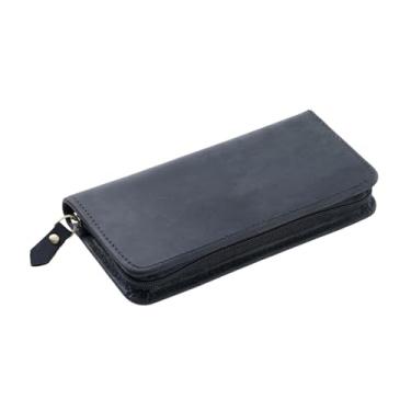 Imagem de IEUDNS Caneta bolsa de couro organizador de papelaria portátil caneta titular caso para bilhetes recibos funcionários adolescentes família, Preto