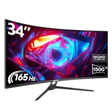 Imagem de Monitor curvo Gawfolk ultralargo de 34 polegadas para jogos, tela de PC 1500R 165hz UWQHD 3440 x 1440, tela curva para computador com FreeSync, suporte de parede 75 x 75 mm