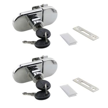 Imagem de TAODAN 2 conjuntos de fechaduras de porta de armário de vidro sem abertura de 53 x 37 mm, refrigerador de vinho, fechadura de liga de zinco, bloqueio de contador de celular com tapete de borracha de