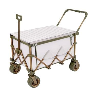 Imagem de carroça Carrinho de vagão oxford com rodas dobrável liga de alumínio utilitário vagão de mercearia acampamento carrinho de jardim para transportar cargas pesadas dobrável