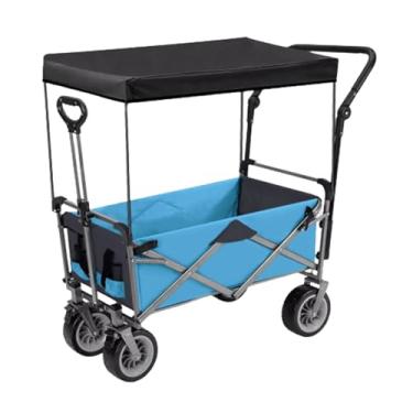Imagem de carroça Carrinho de vagão com rodas dobrável utilitário lounge vagão jardim carrinho de vagão portátil com dossel grande capacidade 200kg/441lb dobrável