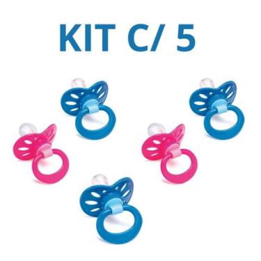 Imagem de Kit 5 Chupetas Bico De Silicone Redondo 1122 - Pepeta, azul