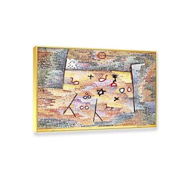 Imagem de JZSDGB Impressão artística em tela Gold Frame 'Jouet'por Paul Klee - Reprodução de pintura famosa em tela fina arte de parede abstrata giclée imagens em tela para decoração de casa 30 x 42 cm (12 x 17