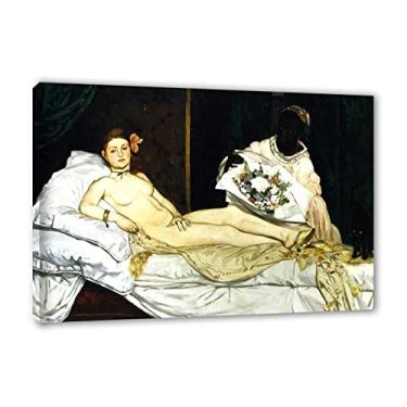 Imagem de Arte de parede emoldurada Olympia por Edouard Manet-Famous Reprodução de pinturas a óleo em tela - pôster e impressões em tela para decoração de casa emoldurada 70 x 105 cm (28 x 41 pol.)