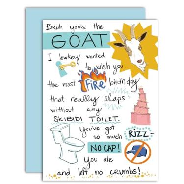 Imagem de Gooji Cartão de aniversário engraçado de banheiro Skibidi 12 x 18 cm para todas as idades - Tema Fire & GOAT para filha, jovem, adolescente, melhor amiga - Humor perfeito da Geração Z para homens e