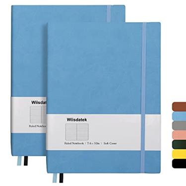 Imagem de Wiisdatek Cadernos pautados B5 College – Pacote com 2 cadernos grandes B5 com 376 páginas numeradas, papel pautado grosso de 100 g/m², capa de couro PU macio, 7,6 x 25,4 cm (azul)