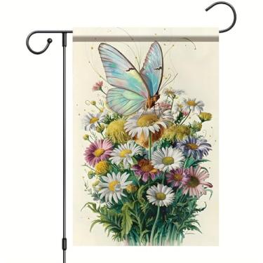 Imagem de Starlit Patio Bandeira de jardim de margarida primavera verão 30,5 x 45,7 cm borboleta dupla face flor bem-vindo jardim bandeira primavera borboleta jardim bandeiras de quintal para decoração rústica