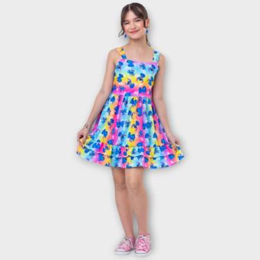 Imagem de Vestido Infantil Menina Juvenil Stitch Solto Leve Macio Moda Blogueira