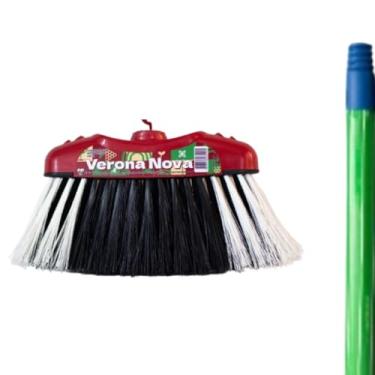 Imagem de Verona Nova Vassoura com Cabo, Cerdas Pretas e Brancas, Base Vermelha