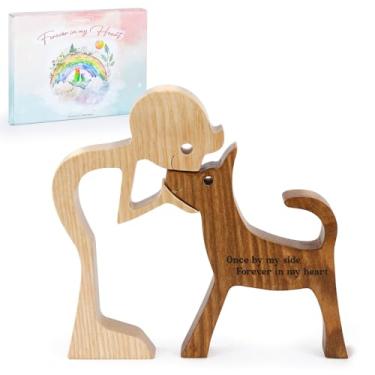 Imagem de SENSUNIQ Presentes de memorial para cães, presentes de memorial de gato, figura de cachorro e homens esculpidos em madeira, Once By My Side Forever in My Heart - Lembrança de simpatia mãe de cachorro,