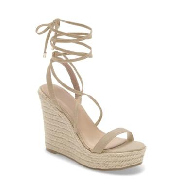 Imagem de Sandálias femininas plataforma anabela, alpargata, cadarço, tornozelo, tiras cruzadas nas costas, amarradas nas costas, sapatos de salto de verão, Nude., 9