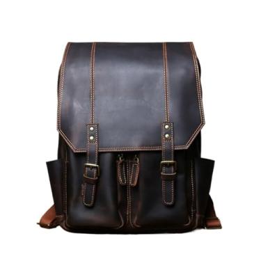 Imagem de Mochila masculina de couro genuíno vintage mochila de couro para homens bolsa de viagem bolsa de computador