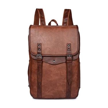 Imagem de Bolsas de luxo mochila de couro masculina multifuncional vintage mochila de viagem 15,6 polegadas bolsa para laptop masculina(Brown)