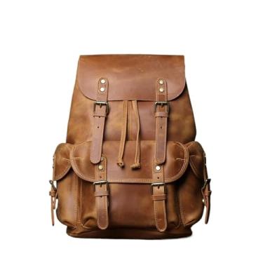 Imagem de Mochila masculina de couro retrô, mochila de viagem para homens, grande capacidade, bolsa para laptop(Retro brown)