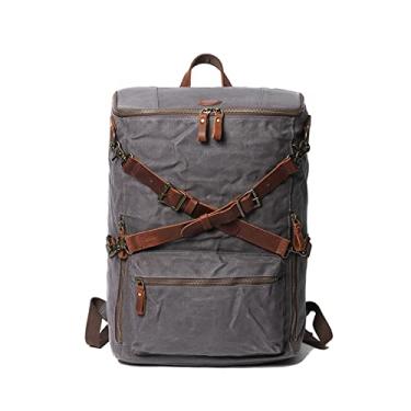 Imagem de Mochila masculina de lona encerada mochila de viagem masculina ao ar livre mochila masculina de viagem para laptop(Army Green)