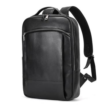 Imagem de Mochila de viagem vintage para homens mochila de couro masculina mochila de couro artesanal bolsa de viagem para homens(Black)