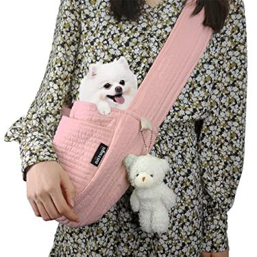 Imagem de NATUYA Pequeno Cão Transportador Sling, Alça Ajustável Leve Confortável Filhote De Cachorro Bolsa, Mão Livre Pet Cão Sling Andando Metrô Viagem Brinquedo Cão Transporte Saco (Rosa, Alça Ajustável-Lo