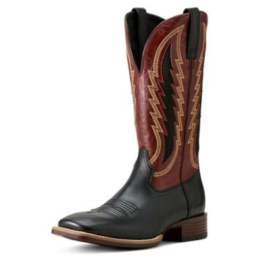 Imagem de ARIAT Bota masculina Dakota Venttek bordada bico quadrado sem cadarço cano médio - preta, marrom, Preto/Canela flexível, 12 Wide