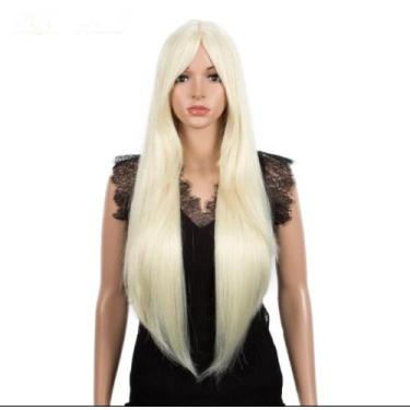 Imagem de peruca orgânica lisa com franja 70cm Lindíssima - gm hair, loiro claro
