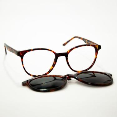 Imagem de Armação para Óculos de Grau Feminino Redondo Clipon Solar Removível Rh