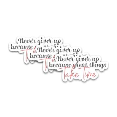 Imagem de Conjunto de 3 peças Never Giver Up Because Great Things Take Time Adesivo engraçado amor próprio positivo chapéu rígido à prova d'água 7,6 cm de vinil cortado para garrafa de água, laptop, telefone