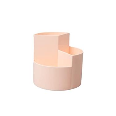 Imagem de Porta-lápis de mesa, 3 compartimentos, rotação de 360 graus, para escritório, fofo, pote de lápis (rosa)