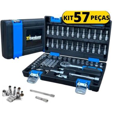 Imagem de Jogo Kit Ferramenta De Soquete 57 Peças 1/4 Catraca Titanium
