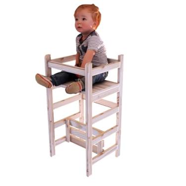 Imagem de Torre de Aprendizagem Montessori em Madeira Pinus, 77cm Altura, Suporta até 50kg, Brinquedo Educativo para Crianças