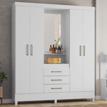 Imagem de Guarda Roupa Casal 4 Portas Com Espelho E 3 Gavetas Colombo Branco-rosa-branco Branco