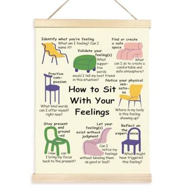 Imagem de CGBHW Moldura para pôster de saúde mental 30,5 x 40,6 cm, pôsteres de regulação de emoções, decoração de parede para psicólogo, conselheiro, terapia, escritório, terapeuta, escritório calmante