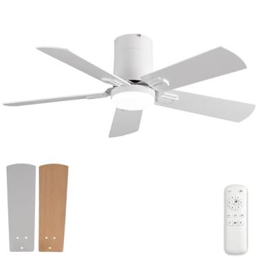 Imagem de BOOMJOY Ventiladores De Teto Brancos De 42 Polegadas Com Luzes, Ventilador De Teto De Baixo Perfil Com Luz E Controle Remoto, Montagem Embutida De 5 Lâminas, Motor Dc Reversível, Silencioso, 3Cct Co