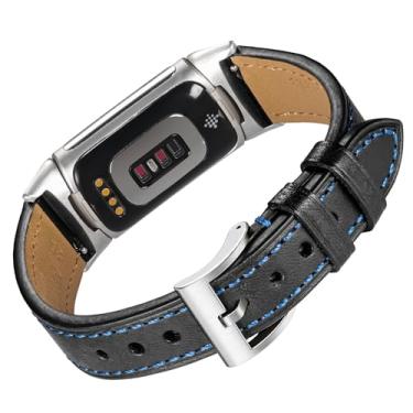 Imagem de Pulseira de couro bovino macio compatível com Fitbit Charge 5/Charge 6 para Fitbit Charge 5/Charge 6 Advanced Fitness Tracker