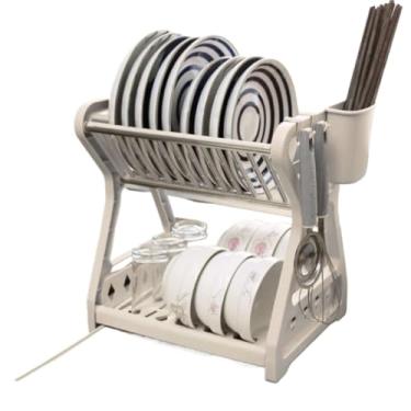 Imagem de Escorredor De Louça Para Cozinha Prato Duplo Porta Talheres Copos(COM PORTA TALHER Branco)