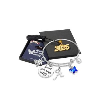 Imagem de Pulseira de borboleta inspiradora de presentes de formatura, bracelete inspirador gravado com citação de mantra de graduação 2021, espalhe suas asas e moscas, bracelete de amizade de formatura para ela Prata