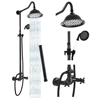 Imagem de gotonovo Chuveiro exposto com 2 alças cruzadas dupla função incluindo chuveiro de chuva de 20 cm e spray portátil mais tubo de extensão de 30 cm bronze polido a óleo